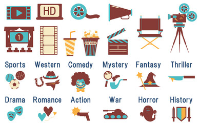 映画ジャンル関係のアイコン素材のセット