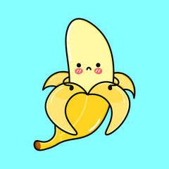 Cute sad banana character. Vector hand drawn cartoon kawaii character illustration icon. Isolated on blue background. Happy banana character concept