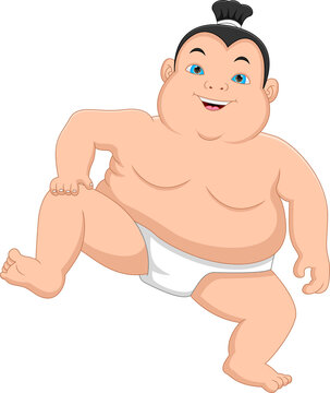 Cute Sumo Wrestler Cartoon On White Background