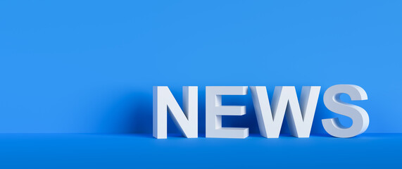News. White volumetric text on a blue background. 3d rendering.