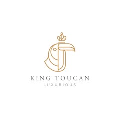 King Toucan bird icon logo vector with luxury line art style illustration design. Tropical bird icon vector isolated on white background.