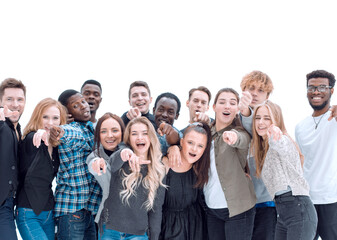 full length . group of happy young people pointing at you