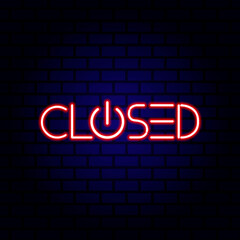 Closed neon sign on the wall background. Vector illustration
