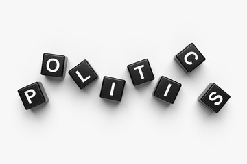 Obraz premium Politics. Black blocks are scattered on a white background. 3D rendering.