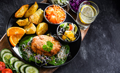 Pulled chicken cutlet coated with breadcrumbs