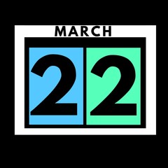 March 22 . colored flat daily calendar icon .date ,day, month .calendar for the month of March