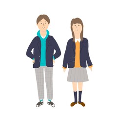 学生　男女の全身イラスト