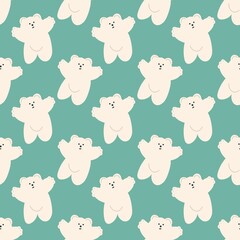 Obraz premium White cute bears on a blue background, seamless pattern, ornament. Modern fashion vector illustration. Template for printing on paper and textiles.