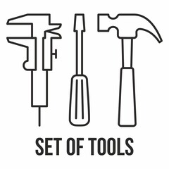Tools vector icons. Web design elements collection. Caliper, screwdriver and hammer.