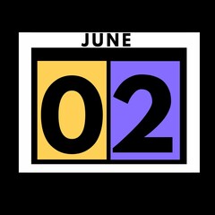 June 2 . colored flat daily calendar icon .date ,day, month .calendar for the month of June