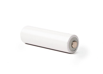 Isolated of one white alkaline battery AA size on white background with clipping path , Carbon zinc...