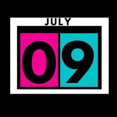 July 9 . colored flat daily calendar icon .date ,day, month .calendar for the month of July