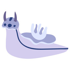 Beautiful cartoon illustration with colorful sea animals nudibranch on white background for print design. Kid graphic. Sea underwater life. Vector isolated hand drawing.