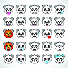 Fototapeta premium Funny panda set of emoticon smile icons. Cute panda Cartoon emoji set. Vector emoticon set