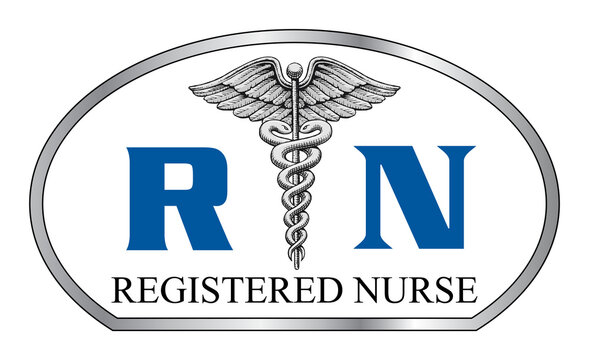 Registered Nurse Graphic C is an illustration of a registered nurse design. Includes an oval, caduceus medical symbol and RN text. Great for t-shirt designs or promotions.