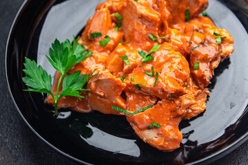 stewed meat tomato sauce pork beef chicken fresh dietary healthy meal food diet snack on the table...