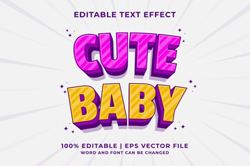 Editable text effect - Cute Baby 3d Cartoon template style premium vector