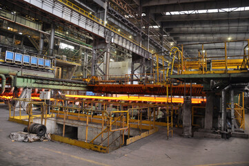 continuous casting machine. Steel production in a hot shop. steel shop