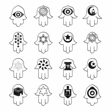 vector monochrome icon set with  amulet Hamsa for your project