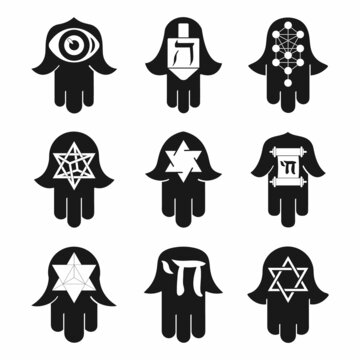 vector monochrome icon set with  amulet Hamsa for your project