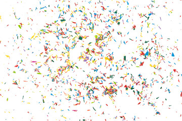 Colorful crumbs of graphite from colored pencils isolated on a white background. colored dust texture close-up