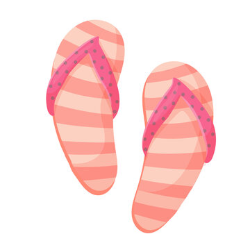 Striped flip-flops for the beach. Summer shoes. Vector illustration isolated on white background.
