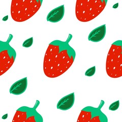 Seamless pattern Strawberry leaves fruit with cartoon isolated on white.Bright of delicious fruit illustration used for background