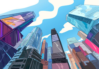 New York. USA. Hand drawn city. Urban sketch. Unusual perspectives. Vector illustration. - 486920858