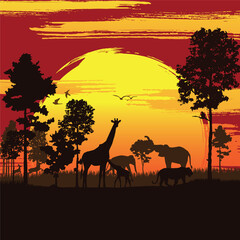 Fototapeta na wymiar Forest silhouettes vector background, Natural vector illustration.