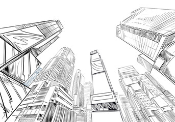 New York. USA. Hand drawn city. Urban sketch. Unusual perspectives. Vector illustration. - 486921208