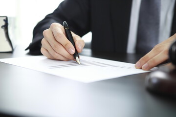 Justice and Agreement concept. Lawyer working with documents in office