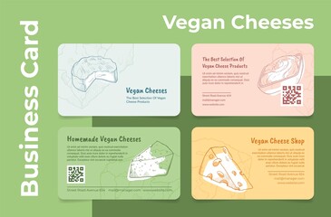 Collection homemade vegan cheese business card engraved vector illustration dairy products shop