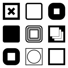 Square Flat Icon Set Isolated On White Background