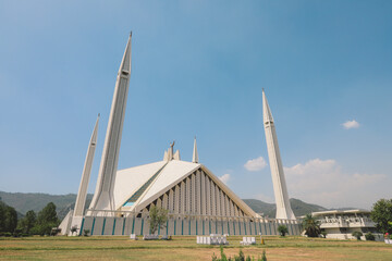 Aerial View to the Main Faisal Mosque, on the foothills of Margalla Hills in Islamabad capital city, Pakistan