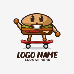 burger skateboarding art logo design