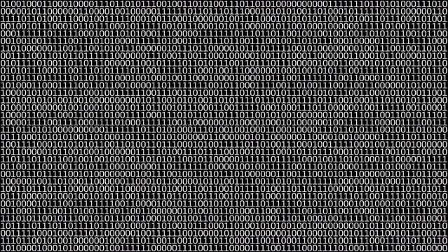 Binary code digital information. Machine code, CPU operation, 0 and 1 numbers. Seamless loop, 16 bit depth