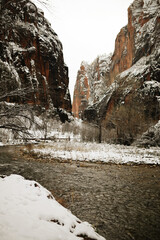 Mountains, Utah, Zion, Snow, Winter 