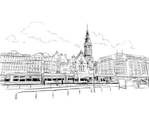 Leipzig. Germany.  Urban sketch. Hand drawn vector illustration