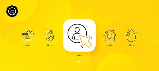 Fototapeta na wymiar User, Food delivery and Ranking stars minimal line icons. Yellow abstract background. Inspect, Vitamin e icons. For web, application, printing. Project manager, Home food, Winner award. Vector