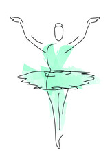 A line art depiction of a ballerina is featured.