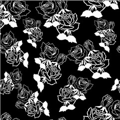 seamless pattern of rose flowers on a black background