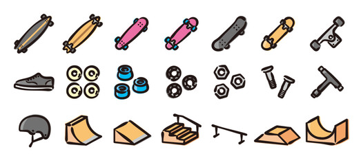 Obraz premium Skateboarding Hand Drawn Color Icon Set