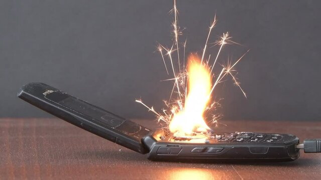 Fire of an old mobile phone, battery oxidation.  The cause of the fire in the apartment, a short circuit.