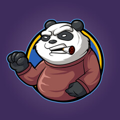 mascot logo panda angry smoking illustration isolated