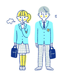 困った表情の学生服を着た男女