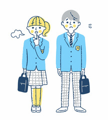 困った表情の学生服を着た男女