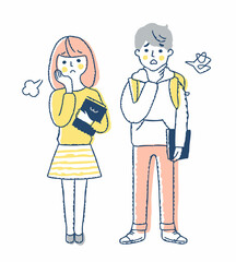 困った表情の若い男女