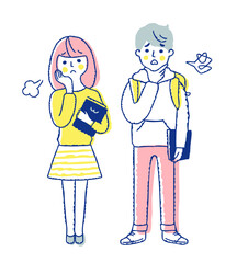 困った表情の若い男女