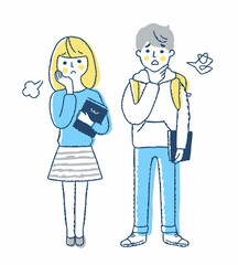 困った表情の若い男女