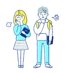 困った表情の若い男女